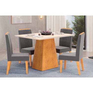 Imagem de Sala De Jantar Completa Dulce Tampo Madeirado C- Vidro Reto 120x90cm E 4 Cadeiras Lia Cedro-off White - Suede Lunar - Dj Móveis