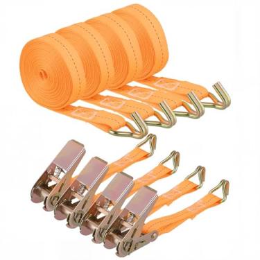 Imagem de ZEONHAK Pacote com 4 tiras de catraca de 2,5 cm para serviço pesado, amarração de 6 m com ganchos duplos J, resistência à ruptura de 800 kg para caminhões, veículos em movimento, reboques