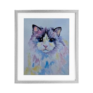 Imagem de Stupell Industries Gato pastel com olhos azuis impressão emoldurada branca sob vidro, design de Tatiana Roberts, 53 x 43