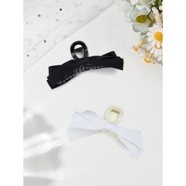 Imagem de 2 peças 2 cores clipe de garra de laço, fita dupla face preto branco laço plástico garra grampos de cabelo, acessórios de bloqueio decorativo para mulheres meninas em festa de casamento viagem na