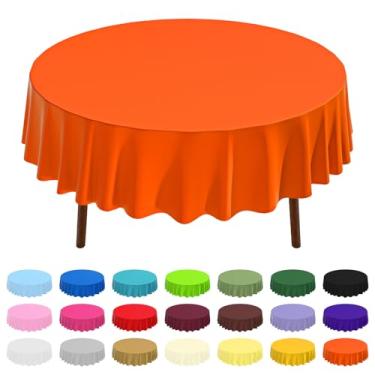 Imagem de CXPSINC Pacote com 2 toalhas de mesa de plástico descartáveis premium de 213 cm, capa de mesa redonda para aniversários, casamentos, aniversário de Natal (laranja)
