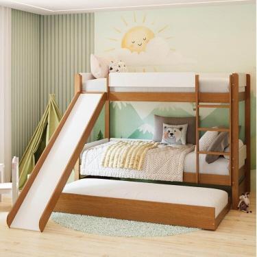 Imagem de Treliche com Cama Auxiliar e Kit Escorregador Aria Casatema Madeiraoriginals Nogueira/Branco