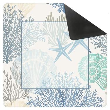 Imagem de Yhtrg Blue Coastal Beach Mahjong Mat for Table 31.5 x 31.5 in, Nautical Ocean Starfish Shell Carol Anti-Slip Mahjong Table Cover Tablecloth for Poker Board Card Tile Game Dominoes