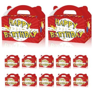 Imagem de 16 peças de caixa de presente com tema vermelho, branco e amarelo, lembrancinhas de festa, com alça amarela relâmpago, decoração de festa de aniversário, impressão dupla face, caixas de guloseimas de