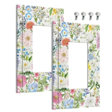 Imagem de Wmhusu Outlet Covers Vintage Colorido Flores Boho Botânicas 1 Gang Placa de Parede Único Rocker Interruptor de Luz Decorativa GFCI Receptáculo Placa Elétrica para Banheiro Quarto (pacote com 2)