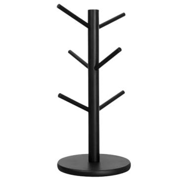 Imagem de Porta-canecas com seis ganchos, árvore de café independente de madeira, organizador de cozinha que economiza espaço, perfeito para bancadas de cozinha, preto