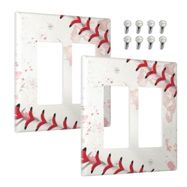 Imagem de Wmhusu Outlet Covers Baseball Sports Ball Game 2 Gang Light Switch Cover Placa de parede decorativa GFCI Receptáculo elétrico para decoração de banheiro e quarto (pacote com 2)