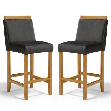 Imagem de Kit Com 2 Banquetas Eloá Madeira Maciça Assento Estofado Para Bancada Courino Preto 503