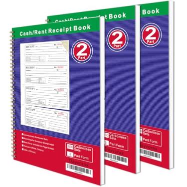 Imagem de Livros de recibos de dinheiro e aluguel - Livro de recibos com cópias sem carbono de 2 partes, 19 cm x 28 cm, capa envolvente, encadernação em espiral 200 conjuntos por livro, 4 recibos por página (3