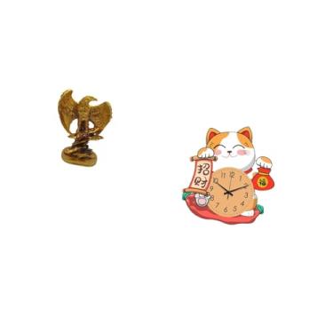 Imagem de Fenteer Relógio de Escultura de Gato Ornamento de Mesa Arte Presente Decorativo para Estantes Casa Sala de Jantar Escritório Festa Crianças Crianças Silencios