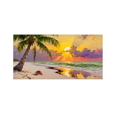 Imagem de Quadro moderno em tela sol praia palmeiras nuvens Imagem costeira para decoração sala de estar impressões paisagem 40x80cm16x31in sem moldura