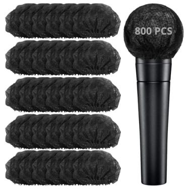 Imagem de 800 peças de capas de microfone descartáveis, para-brisas de mão não tecidos, tampas protetoras elásticas, embaladas individualmente para karaokê, gravação e uso em palco