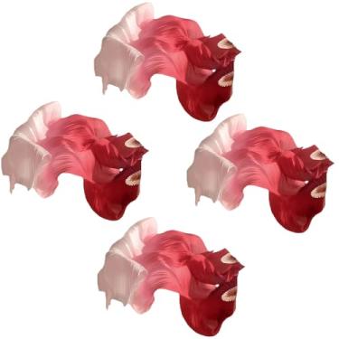 Imagem de 8 peças 59,1 pol (150 cm) conjunto de leques de dança de seda portátil, grande, para mulheres, dobrável de dupla face, vermelho elegante gradiente, ideal para dança quadrada, para eventos culturais e
