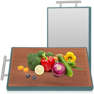 Imagem de Tábua de corte dupla face, ébano e aço, placa de charcutaria com ranhura e alça de metal, 15 x 10 x 2 cm