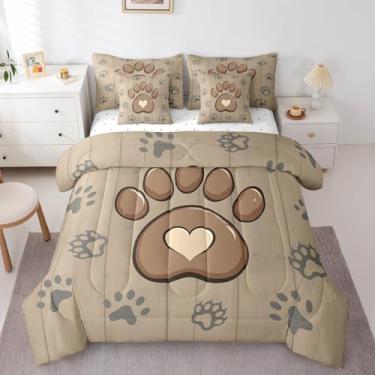 Imagem de Erosebridal Cama Queen Dog Paw em uma bolsa para crianças, meninos, meninas, conjunto de cama com estampa de pé de desenho animado, 7 peças, edredom de animal fofo, conjunto de cama de prancha de