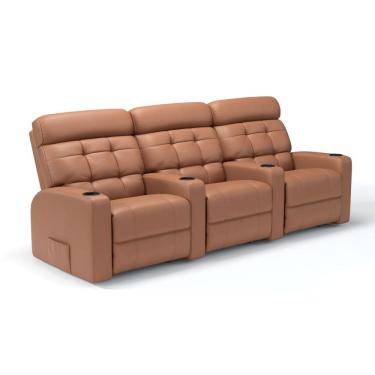 Imagem de Sofá 3 Lugares Reclinável Manual Linha Cinema Em Couro Bovino