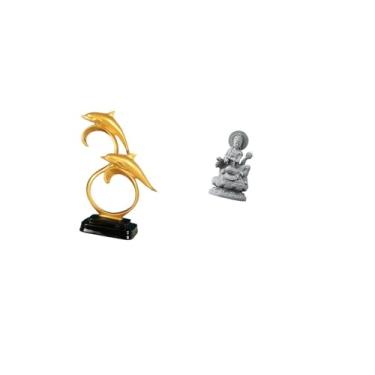 Imagem de Fenteer Estatueta Moderna Realista de Golfinho E Estátua de Guan Yin, Decoração Colecionável para Mesa de Casa, Escultura de Buda Feminina Feng Shui para Escr