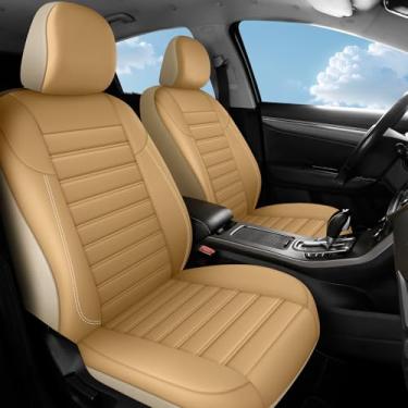 Imagem de crossmiles Capa de assento de carro de couro sintético, conjunto de capa de espuma acolchoada, ajuste universal acolchoado da maioria dos carros à prova d'água e respirável tamanho completo, (listras