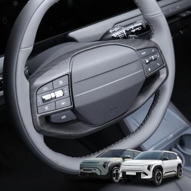 Imagem de Cnaurda Capa de moldura de volante de carro ABS, capa de painel de botão de volante, proteção interna da moldura de direção compatível com acessórios Kia EV3 2024-2025 (madeira)