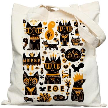 Imagem de bafayago Sacola feminina de lona para gatos - Alça larga dupla face para amantes de gatos fofos com fecho de pressão e bolso interno para trabalho, compras, viagens e viagens