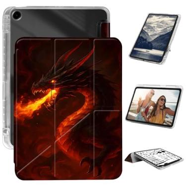 Imagem de Capa para iPad 9ª/8ª/7ª geração de 10,2 polegadas 2021/2020/2019, porta-lápis embutido, suporte fino com três dobras, capa traseira transparente + capa antiqueda de couro PU durável, dragão vermelho