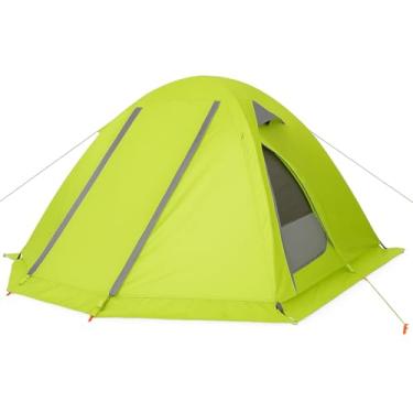 Imagem de Barraca de Camping 4 Estações, Verde Neon, Impermeável com Faixas Refletivas, Design Geodésico para Trekking e Montanhismo