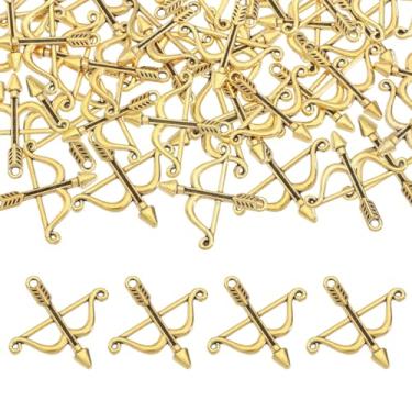 Imagem de CHGCRAFT 100 pingentes de arco e flecha, pingentes de arco e flecha, laço tibetano, coleção de berloques vintage para fazer joias, brincos, colar, pulseira, chaveiro, artesanato, ouro antigo