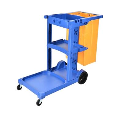 Imagem de Carrinho de limpeza com rodinhas para limpeza de rodas, organizador de limpeza com 3 prateleiras, vassoura e organizador de esfregão (cinza)