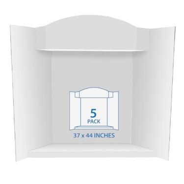 Imagem de Royal Brites Placa de exibição Stage-It, placa de apresentação tripla de 94 cm x 111 cm com cabeçalho e prateleira pop-up 3D, papelão ondulado branco para feiras de ciências, projetos escolares