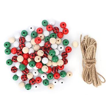 Imagem de Conjunto de contas de madeira de Natal DIY 200 peças 5 cores contas de guirlanda de madeira em massa com corda de cânhamo para decorações de férias decoração de salão de beleza