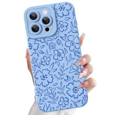 Imagem de OOK Capa compatível com iPhone 16 Pro Max de 6,9 polegadas, estampa floral fofa de silicone, capa de telefone macia e fina com proteção para câmera para meninas e mulheres - flor de grafite azul