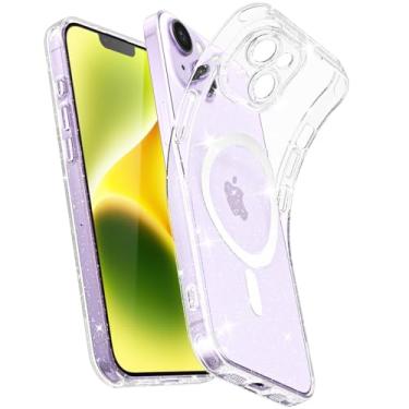 Imagem de Svanove Capa para iPhone 14 transparente com glitter magnético, compatível com Magsafe Slim Thin Transparente Sparkly Bling Mag Safe Case para mulheres e meninas, linda capa macia de silicone