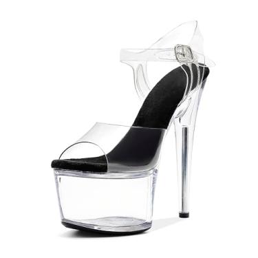 Imagem de WUXIN H&P Salto alto feminino transparente de 17 cm - salto alto sexy com tira no tornozelo, sapatos de dança exótica stiletto 17 cm, Preto escuro, 40
