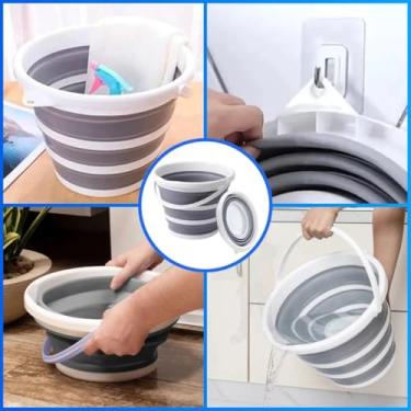 Imagem de Balde Dobrável Silicone 5L Portátil Multiuso Camping Praia e Cozinha