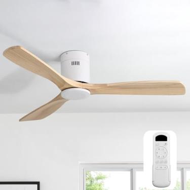 Imagem de Sofucor Ventilador de teto de 132 cm sem luzes, ventilador de teto embutido com controle remoto, lâminas de madeira ventilador externo moderno sem luz para quarto/quintal/interior