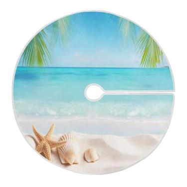 Imagem de Blueangle Saia de árvore de Natal para praia ensolarada de 90 cm - poliéster macio e resistente a rugas, decoração de férias para festas de Natal, árvore festiva e decoração de casa (144)