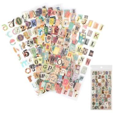 Imagem de Dmopipp 347 peças de adesivos vintage, 6 folhas de adesivos de scrapbook, graffiti, letras vintage fofas, números, adesivos autoadesivos, suprimentos para agenda, álbum de arte faça você mesmo
