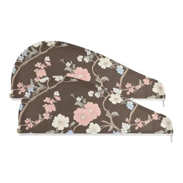 Imagem de SEHANY Toalha de cabelo de microfibra de flores coloridas elegantes para mulheres, 2 peças, turbantes de cabelo de secagem rápida com botão, touca de cabelo seco absorvente toalha de secagem de cabelo