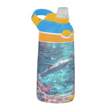 Imagem de Blueangle Garrafa de água colorida de recifes de coral de 473 ml, garrafa de viagem e esportes Tritan reutilizável com canudo e design de tampa de bico pop-up (143)