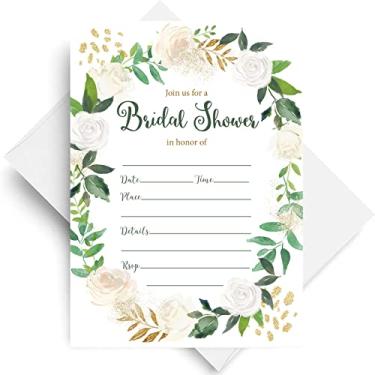 Imagem de 50 convites de chá de panela verde para noiva e envelopes (tamanho grande 5 x 7) - (50 unidades)