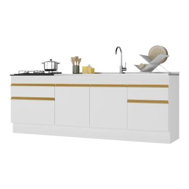 Imagem de Kit Com 2 Balcões De Cozinha 150cm E 70cm Branco Dourado
