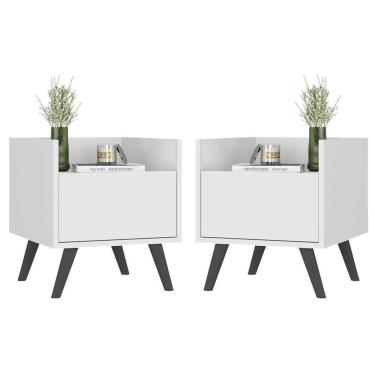 Imagem de Kit Com 2 Mesas De Cabeceira 40Cm Retrô Multimóveis V4044 Branca/Preta Branco/Preto