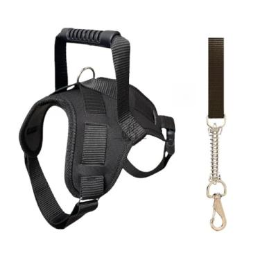 Imagem de Coleira Peitoral Ajustável com Guia para Cães Grandes – Peitoral Resistente com Anti-Puxão para Pitbull Doberman e Raças Fortes (PRETO,P)