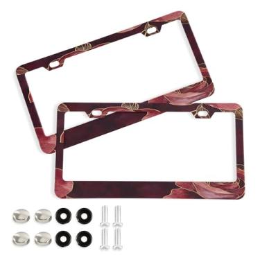 Imagem de SEHANY Molduras de placa de carro rosa dos namorados, capas de moldura de placa de carro de alumínio à prova de ferrugem com orifícios elípticos e parafusos serve para veículos padrão dos EUA tamanho