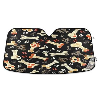 Imagem de ATTX Para-brisa de carro Dog Bones 139.7 cm x 70.1 cm Protetor solar universal com proteção UV, persiana de janela frontal automática dobrável para caminhões Sedans SUVs #675