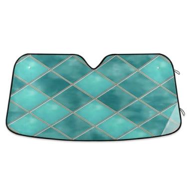 Imagem de ATTX Para-brisa de carro xadrez geométrico aquarela azul-petróleo 134.6 cm x 59.7 cm escudo solar universal com proteção UV, persiana de janela frontal automática dobrável para Sedans SUVs caminhões