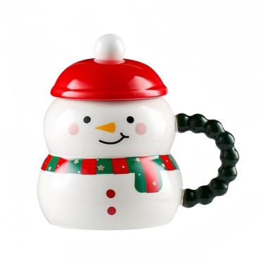 Imagem de Vasitelan Caneca de café de Natal com decoração de tampa e colher, caneca de café de mármore de cerâmica, canecas de Natal, presentes para adultos, crianças, homens, mulheres (A-0071-2)