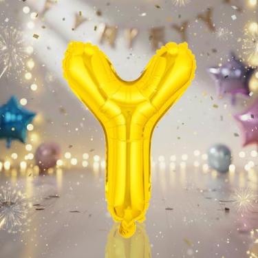 Imagem de Balões grandes de letras douradas Y de 81 cm, balões de alfabeto Mylar preenchidos com hélio para festas de aniversário e decorações de aniversário, suprimentos de decoração de festa de ouro grande