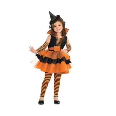 Imagem de Fantasia Halloween Bruxinha Infantil Super Luxo Com Legging e Luvas