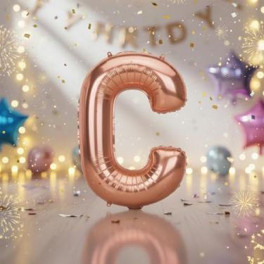 Imagem de Balões grandes de letra C em ouro rosa de 81 cm, balões de clphabet Mylar preenchidos com hélio para festas de aniversário e decorações de aniversário, suprimentos de decoração de festa em ouro rosa
